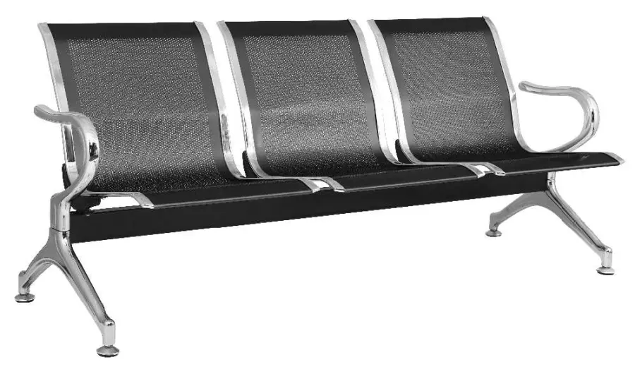 CITY - 3, kovová lavice do čekárny, 3-sedák, černá/chrom