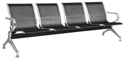 CITY - 4, kovová lavice do čekárny, 4-sedák, černá/chrom