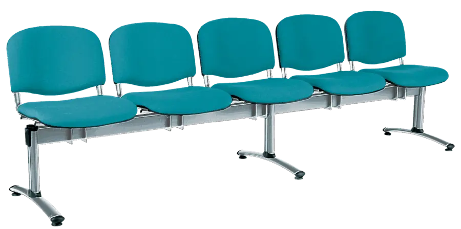 CL - 25, čalouněná lavice do čekárny, 5-sedák, koženka AN - 078 tyrkysová, kostra chrom
