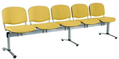 CL - 25, čalouněná lavice do čekárny, 5-sedák, koženka AN - 036 žlutá, kostra chrom
