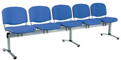 CL - 25, čalouněná lavice do čekárny, 5-sedák, koženka AN - 067 nebeská modrá, kostra chrom