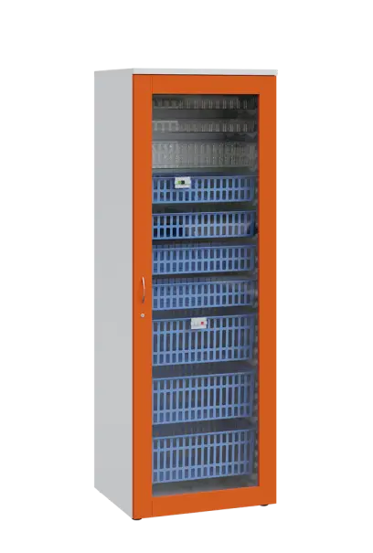 MEDICAL S - 66 skříň léková boxová, 1950 x 660 x 735, prosklená, korpus bílá, dvířka pomeranč