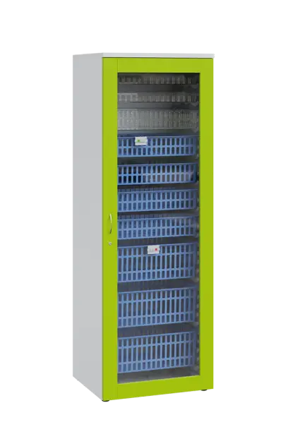 MEDICAL S - 66 skříň léková boxová, 1950 x 660 x 735, prosklená, korpus bílá, dvířka jarní zeleň