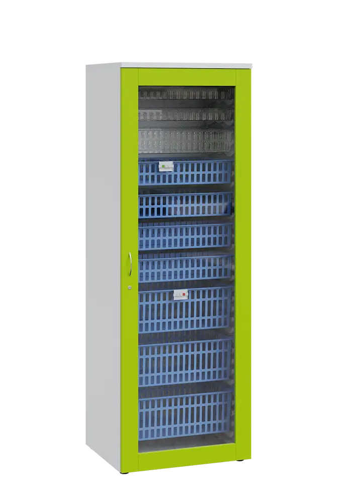 MEDICAL S - 66 skříň léková boxová, 1950 x 660 x 735, prosklená, korpus bílá, dvířka jarní zeleň