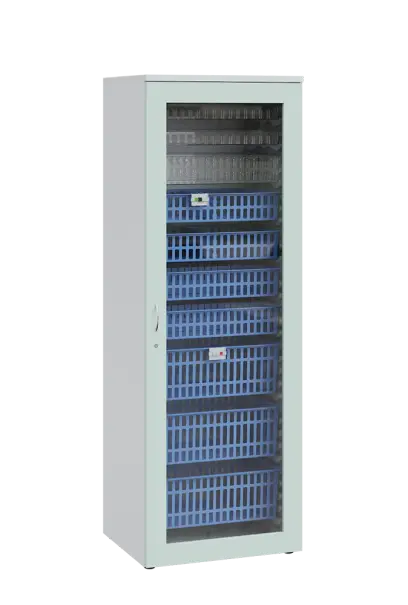 MEDICAL S - 66 skříň léková boxová, 1950 x 660 x 735, prosklená, korpus bílá, dvířka šedo-zelinkavá