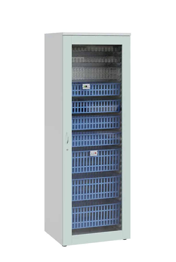 MEDICAL S - 66 skříň léková boxová, 1950 x 660 x 735, prosklená, korpus bílá, dvířka šedo-zelinkavá