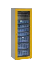 MEDICAL S - 66 skříň léková boxová, 1950 x 660 x 735, prosklená, korpus šedá, dvířka žlutá odio