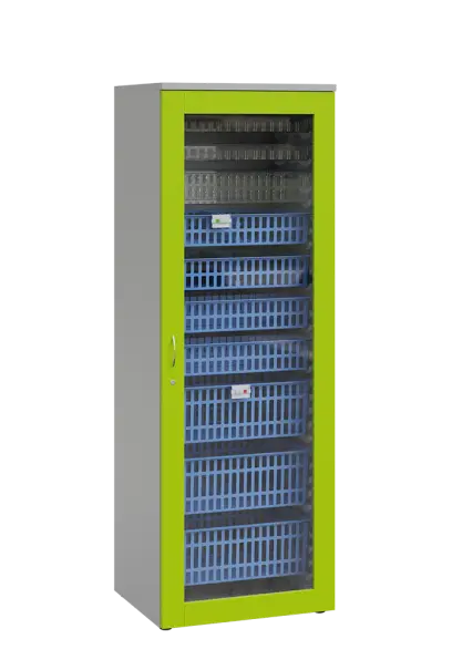 MEDICAL S - 66 skříň léková boxová, 1950 x 660 x 735, prosklená, korpus šedá, dvířka jarní zeleň