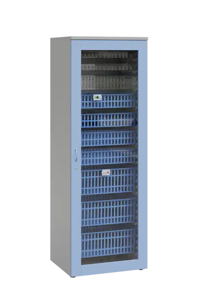 MEDICAL S - 66 skříň léková boxová, 1950 x 660 x 735, prosklená, korpus šedá, dvířka blankyt