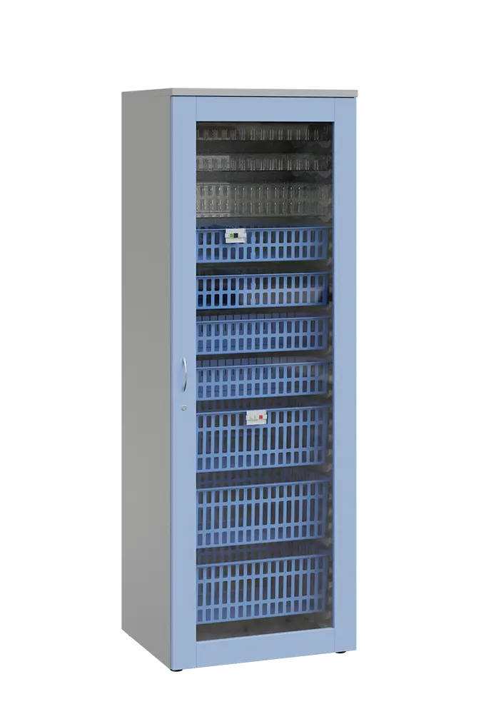 MEDICAL S - 66 skříň léková boxová, 1950 x 660 x 735, prosklená, korpus šedá, dvířka blankyt