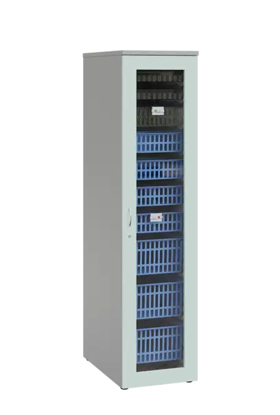 MEDICAL S - 46 skříň léková boxová, 1950 x 460 x 735, prosklená, korpus šedá, dvířka šedo-zelinkavá