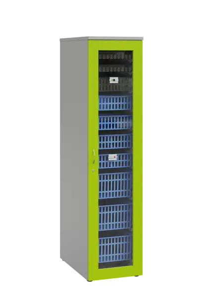 MEDICAL S - 46 skříň léková boxová, 1950 x 460 x 735, prosklená, korpus šedá, dvířka jarní zeleň
