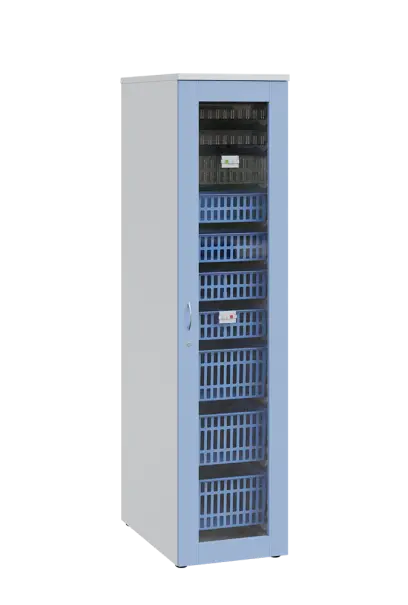 MEDICAL S - 46 skříň léková boxová, 1950 x 460 x 735, prosklená, korpus bílá, dvířka blankyt