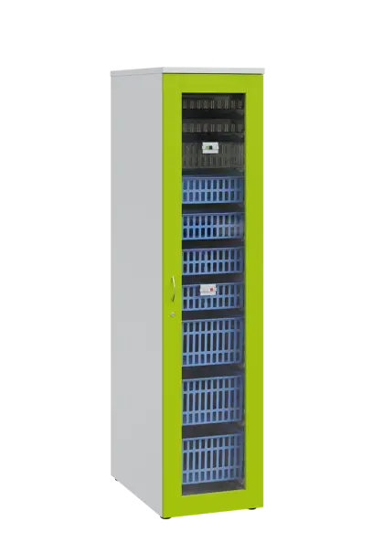 MEDICAL S - 46 skříň léková boxová, 1950 x 460 x 735, prosklená, korpus bílá, dvířka jarní zeleň