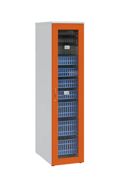 MEDICAL S - 46 skříň léková boxová, 1950 x 460 x 735, prosklená, korpus bílá, dvířka pomeranč