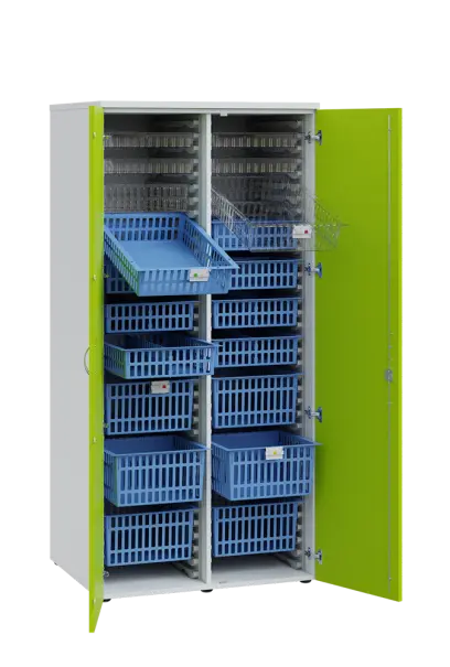 MEDICAL D - 90 skříň léková boxová, 1950 x 900 x 735, dvířka, korpus bílá, dvířka jarní zeleň