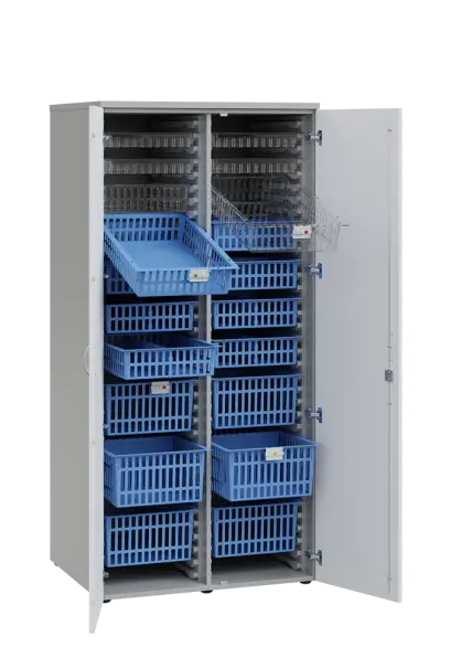 MEDICAL D - 90 skříň léková boxová, 1950 x 900 x 735, dvířka, korpus šedá, dvířka bílá