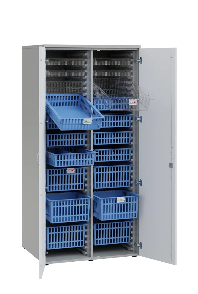 MEDICAL D - 90 skříň léková boxová, 1950 x 900 x 735, dvířka, korpus šedá, dvířka bílá