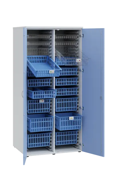 MEDICAL D - 90 skříň léková boxová, 1950 x 900 x 735, dvířka, korpus bílá, dvířka blankyt