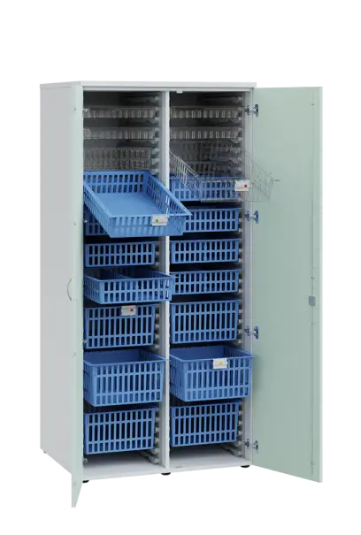 MEDICAL D - 90 skříň léková boxová, 1950 x 900 x 735, dvířka, korpus bílá, dvířka šedo-zelinkavá