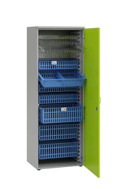 MEDICAL D - 66 skříň léková boxová, 1950 x 660 x 535, dvířka, korpus šedá, dvířka jarní zeleň