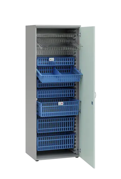 MEDICAL D - 66 skříň léková boxová, 1950 x 660 x 535, dvířka, korpus šedá, dvířka šedo-zelinkavá