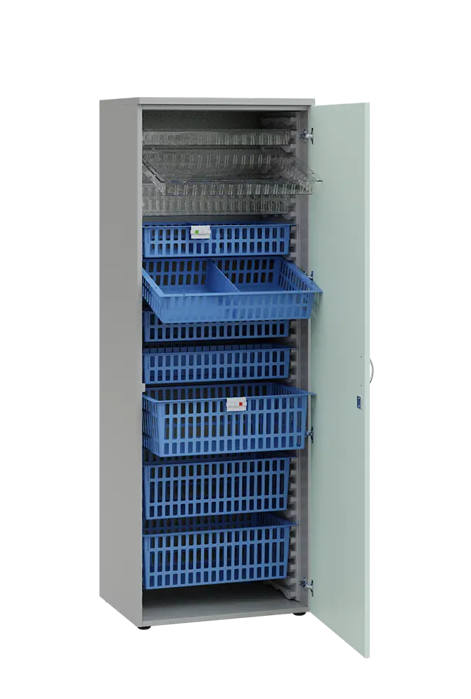 MEDICAL D - 66 skříň léková boxová, 1950 x 660 x 535, dvířka, korpus šedá, dvířka šedo-zelinkavá