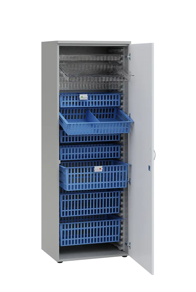 MEDICAL D - 66 skříň léková boxová, 1950 x 660 x 535, dvířka, korpus šedá, dvířka bílá