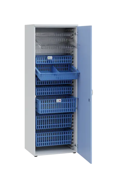 MEDICAL D - 66 skříň léková boxová, 1950 x 660 x 535, dvířka, korpus bílá, dvířka blankyt