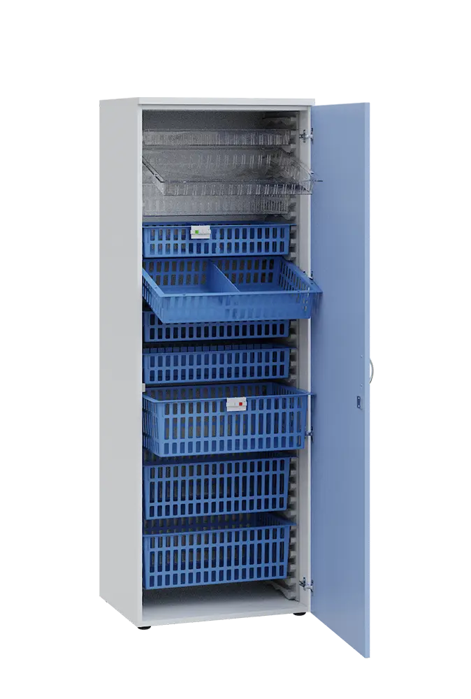 MEDICAL D - 66 skříň léková boxová, 1950 x 660 x 535, dvířka, korpus bílá, dvířka blankyt