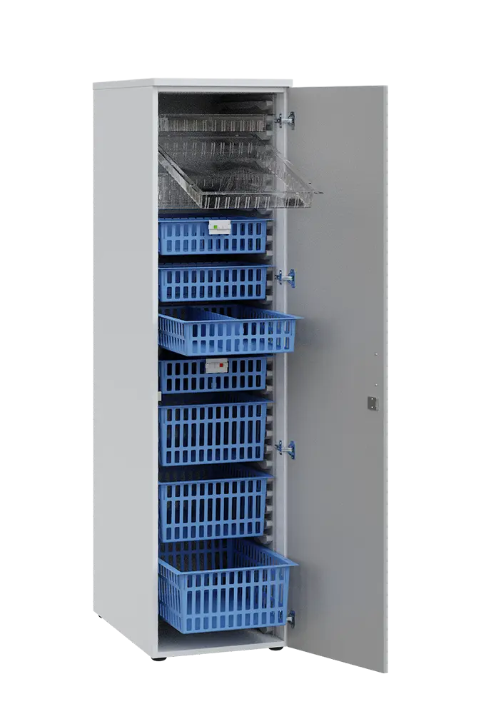 MEDICAL D - 46 skříň léková boxová, 1950 x 460 x 735, dvířka, korpus bílá, dvířka šedá