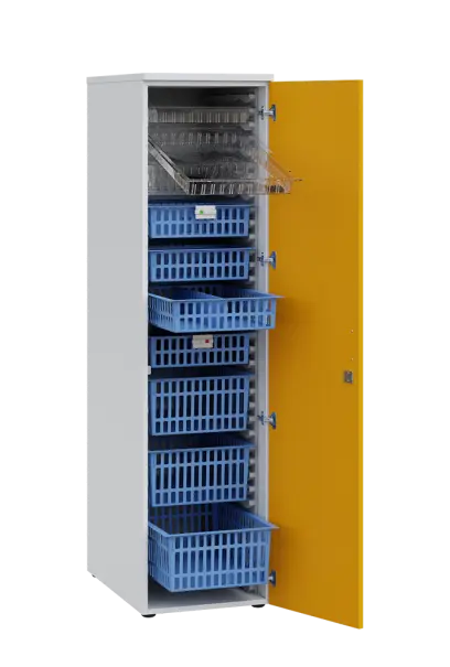 MEDICAL D - 46 skříň léková boxová, 1950 x 460 x 735, dvířka, korpus bílá, dvířka žlutá odio