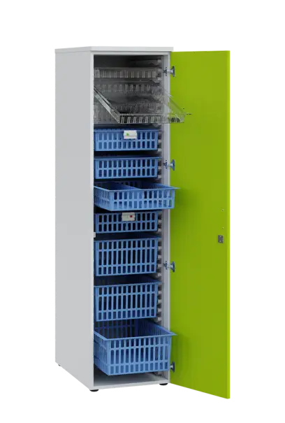 MEDICAL D - 46 skříň léková boxová, 1950 x 460 x 735, dvířka, korpus bílá, dvířka jarní zeleň