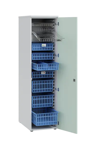 MEDICAL D - 46 skříň léková boxová, 1950 x 460 x 735, dvířka, korpus bílá, dvířka šedo-zelinkavá