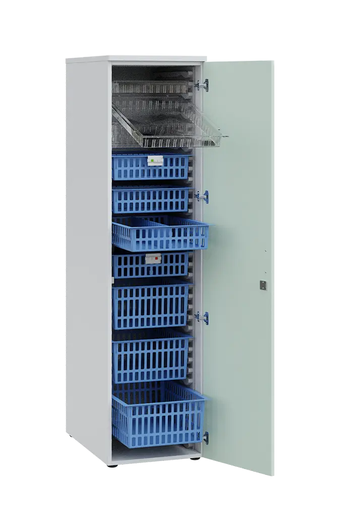 MEDICAL D - 46 skříň léková boxová, 1950 x 460 x 735, dvířka, korpus bílá, dvířka šedo-zelinkavá