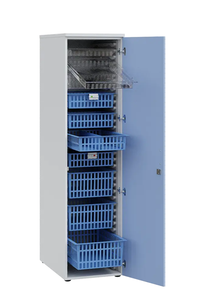 MEDICAL D - 46 skříň léková boxová, 1950 x 460 x 735, dvířka, korpus bílá, dvířka blankyt