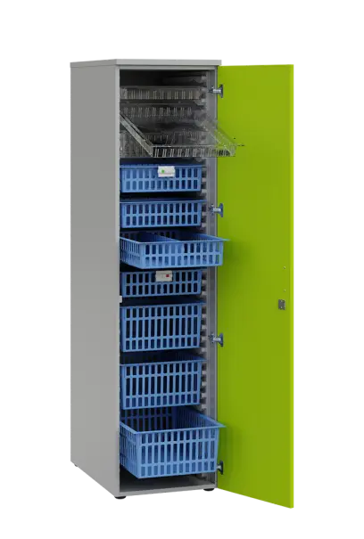 MEDICAL D - 46 skříň léková boxová, 1950 x 460 x 735, dvířka, korpus šedá, dvířka jarní zeleň