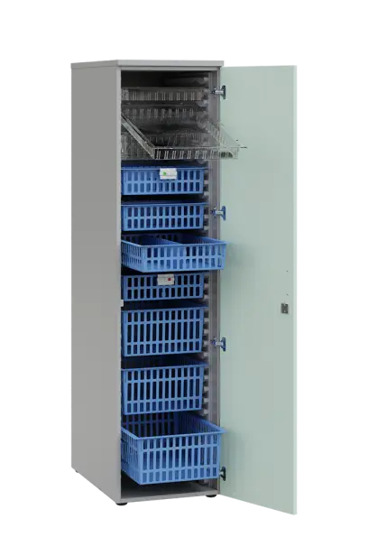 MEDICAL D - 46 skříň léková boxová, 1950 x 460 x 735, dvířka, korpus šedá, dvířka šedo-zelinkavá