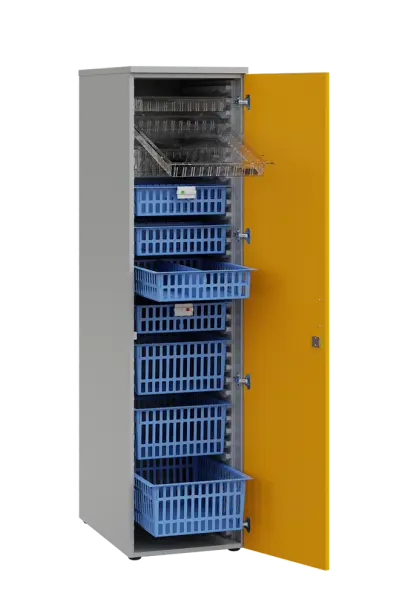 MEDICAL D - 46 skříň léková boxová, 1950 x 460 x 735, dvířka, korpus šedá, dvířka žlutá odio