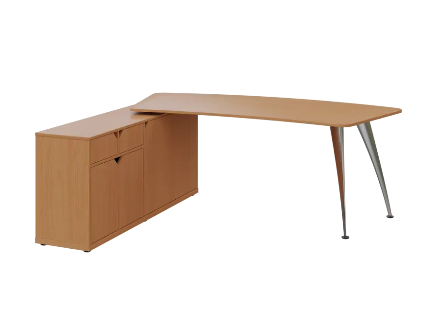 KUZR 18-20 L stůl rohový, provedení levé, úložný prostor, chromová podnož, buk Royal