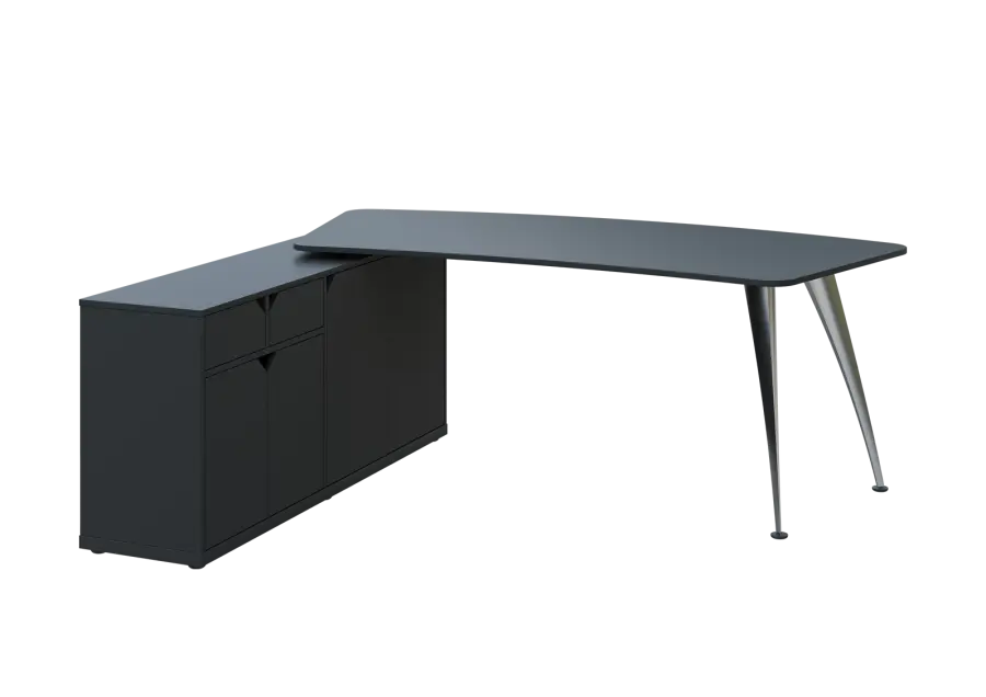 KUZR 18-20 L stůl rohový, provedení levé, úložný prostor, chromová podnož, antracit