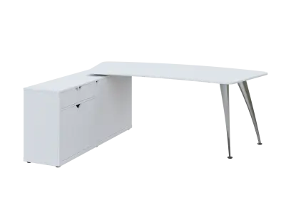 KUZR 18-20 L stůl rohový, provedení levé, úložný prostor, chromová podnož, bílá