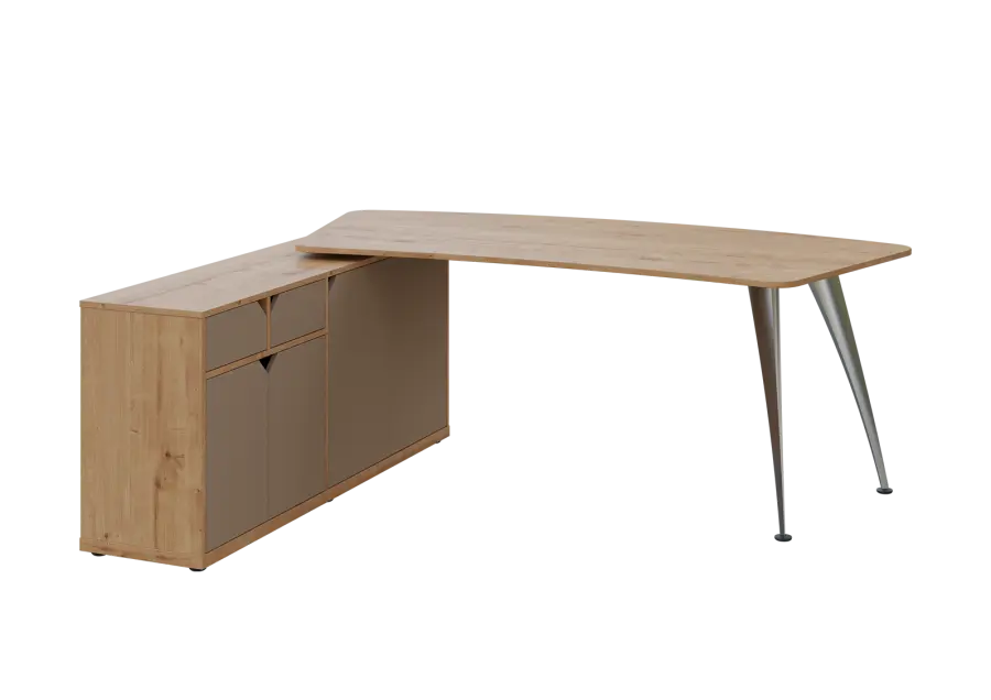 KUZR 18-20 L stůl rohový, provedení levé, úložný prostor, chromová podnož, dub lite/latte