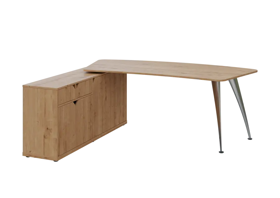 KUZR 18-20 L stůl rohový, provedení levé, úložný prostor, chromová podnož, dub lite