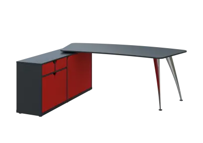 KUZR 18-20 L stůl rohový, provedení levé, úložný prostor, chromová podnož, antracit/červená