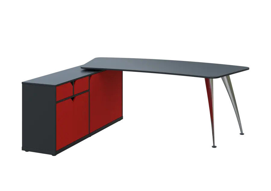 KUZR 18-20 L stůl rohový, provedení levé, úložný prostor, chromová podnož, antracit/červená