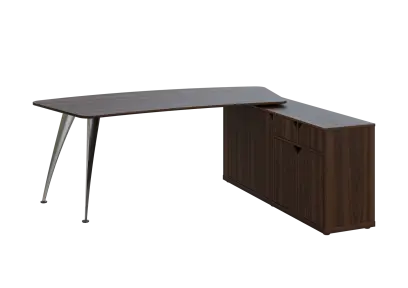 KUZR 18-20 P stůl rohový, provedení pravé, úložný prostor, chromová podnož, ořech královský