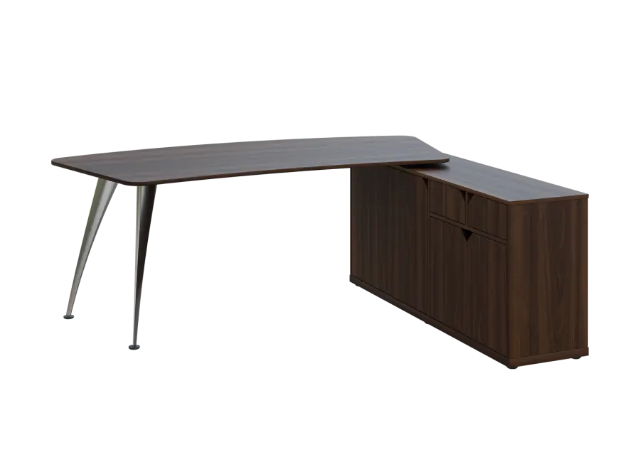 KUZR 18-20 P stůl rohový, provedení pravé, úložný prostor, chromová podnož, ořech královský
