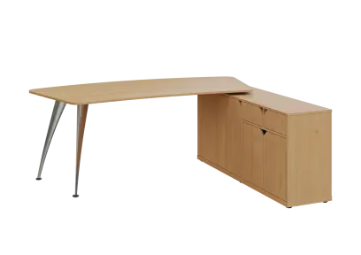 KUZR 18-20 P stůl rohový, provedení pravé, úložný prostor, chromová podnož, javor horský