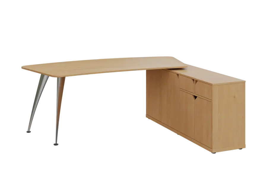 KUZR 18-20 P stůl rohový, provedení pravé, úložný prostor, chromová podnož, javor horský